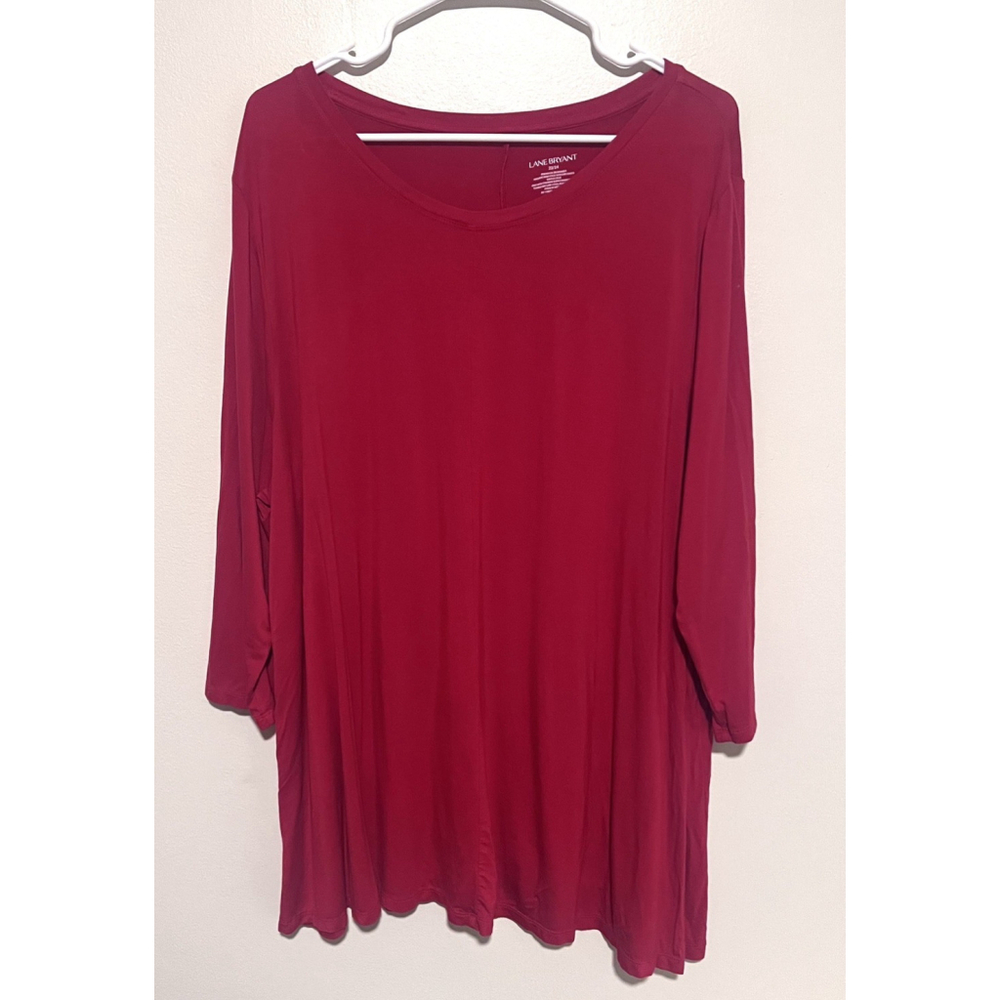 Lane Bryant Tunic Shirt Womens 22/24 2X 3X Red 3/4 Sleeve Stretch Spandex Rayon